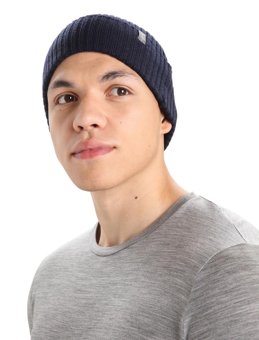 Icebreaker Unisex Merino Rixdorf Cuff Beanie Férfi Kalap Sötétkék | HU 1107QMAZ